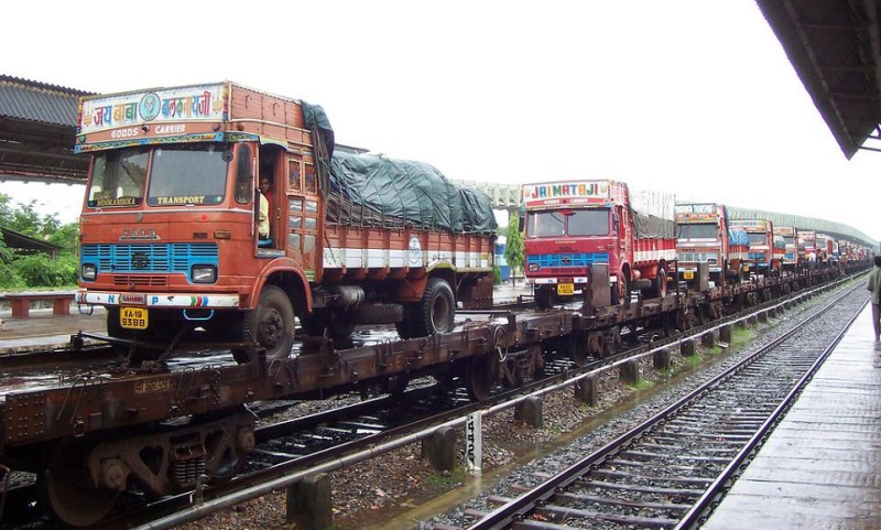 trucks on train